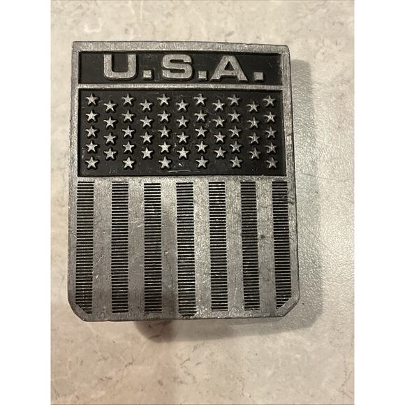 Vintage Belt Buckle American Flag Solid Pewter United States U.S.A. 2.75x2.25” - Picture 2 of 6